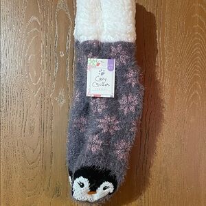 NWT- Cozy Critter - Women's Gray and Pink Penguin Slipper Socks